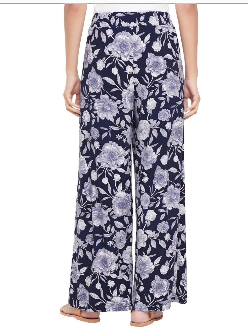 Three Dots Floral Wide-Leg Pull-On Pants, Navy/White Size XL, NWT - Picture 2 of 5